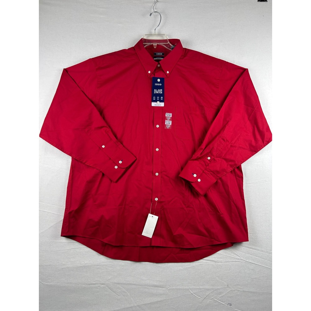 IZOD‎ Mens All-Over Stretch Button Down Shirt Crimson Red 2XL 18-18.5 34/35 NEW